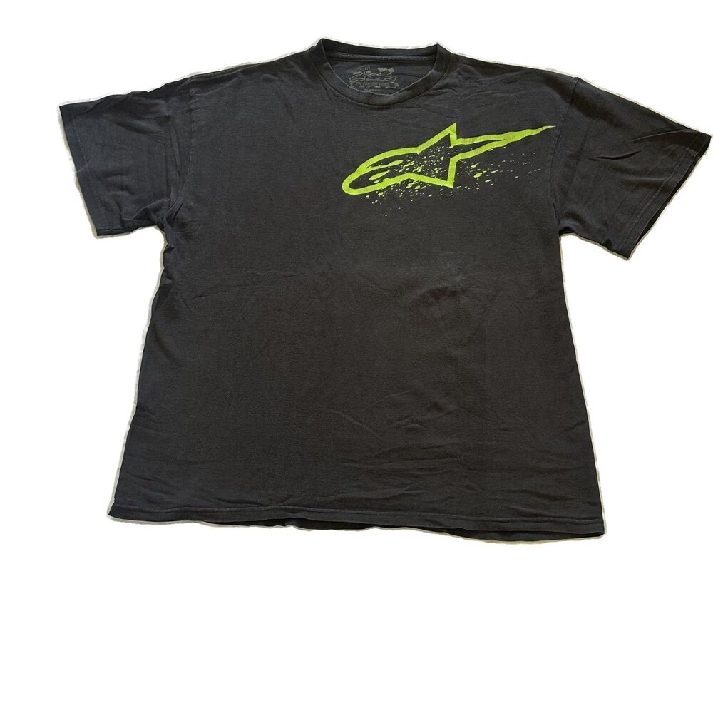 Y2K Alpinestars Logo Graphic T-Shirt Black Lime Green Men's XL Vintage